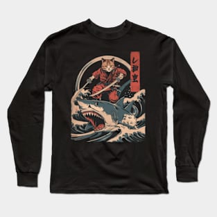 Cat Riding Shark Marine Odyssey Long Sleeve T-Shirt